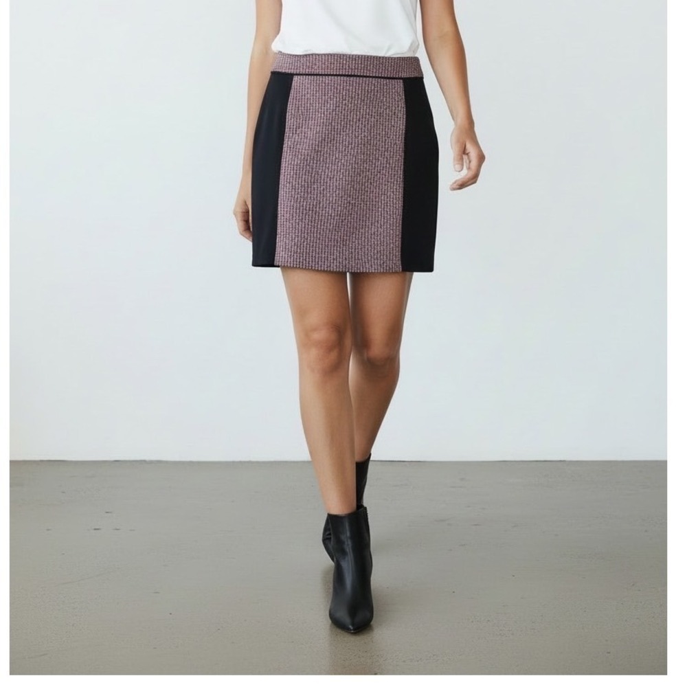 TRISTAN Black Red Colorblock Tweed Mini Skirt Women's Size 2 Made‎ in Canada